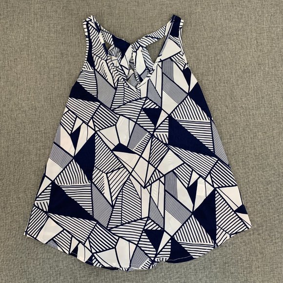 YA Los Angeles Blue White Tank Top Ruffled Sheer Blouse Open Back Sleeveless - Picture 5 of 13